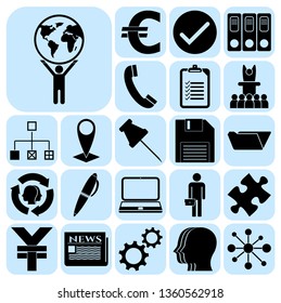 Set of 22 business icons or symbols. Collection. Flat design. Vector Illustration.