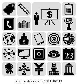 Set of 22 business icons or symbols. Collection. Flat design. Vector Illustration.