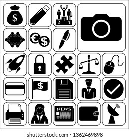 Set of 22 business icons, symbols or pictograms. Collection. Flat design. Vector Illustration.