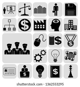 Set of 22 business icons or symbols. Collection. Flat design. Vector Illustration.