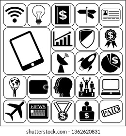 Set of 22 business icons or symbols. Collection. Detailed design. Vector Illustration.