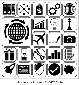 Set of 22 business icons or symbols. Collection. Flat design. Vector Illustration.