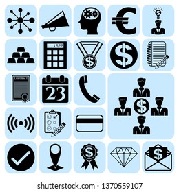 Set of 22 business icons or symbols. Collection. Flat design. Vector Illustration.
