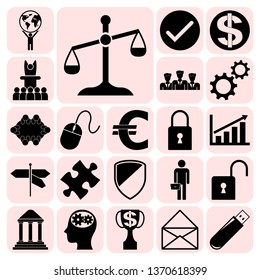 Set of 22 business icons or symbols. Collection. Flat design. Vector Illustration.