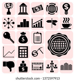 Set of 22 business icons, symbols or pictograms. Collection. Flat design. Vector Illustration.