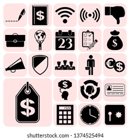 Set of 22 business icons, symbols or pictograms. Collection. Flat design. Vector Illustration.
