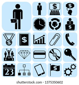 Set of 22 business icons, symbols or pictograms. Collection. Flat design. Vector Illustration.