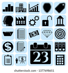 Set of 22 business icons or symbols. Collection. Detailed design. Vector Illustration.