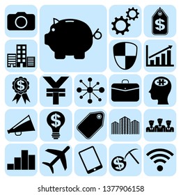Set of 22 business icons or symbols. Collection. Detailed design. Vector Illustration.