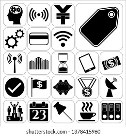 Set of 22 business icons or symbols. Collection. Detailed design. Vector Illustration.