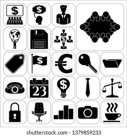 Set of 22 business icons, symbols or pictograms. Collection. Detailed design. Vector Illustration.