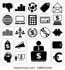 Set of 22 business icons, symbols or pictograms. Collection. Flat design. Vector Illustration.