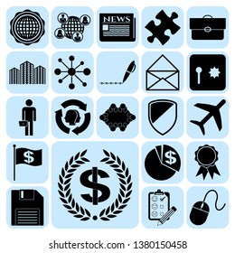 Set of 22 business icons or symbols. Collection. Flat design. Vector Illustration.