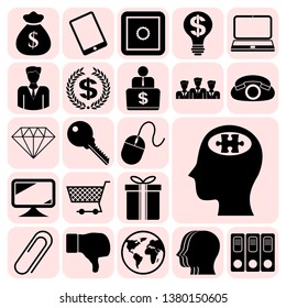 Set of 22 business icons or symbols. Collection. Detailed design. Vector Illustration.