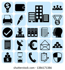 Set of 22 business icons, symbols or pictograms. Collection. Flat design. Vector Illustration.