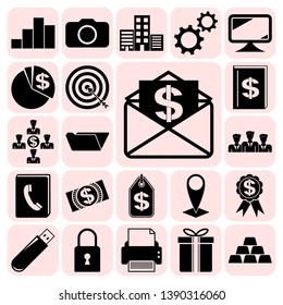 Set of 22 business icons or symbols. Collection. Flat design. Vector Illustration.