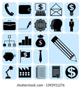Set of 22 business icons or symbols. Collection. Detailed design. Vector Illustration.