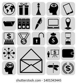Set of 22 business icons, symbols or pictograms. Collection. Flat design. Vector Illustration.