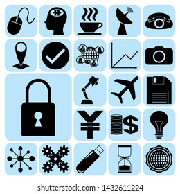 Set of 22 business icons or symbols. Collection. Flat design. Vector Illustration.