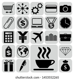 Set of 22 business icons or symbols. Collection. Flat design. Vector Illustration.