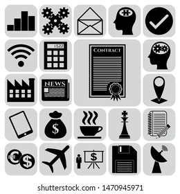 Set of 22 business icons, symbols or pictograms. Collection. Flat design. Vector Illustration.