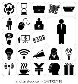 Set of 22 business icons, symbols or pictograms. Collection. Detailed design. Vector Illustration.
