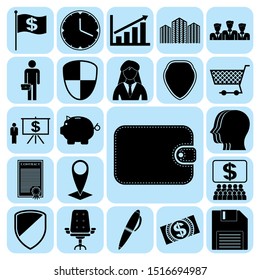 Set of 22 business icons or symbols. Collection. Detailed design. Vector Illustration.