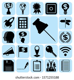 Set of 22 business icons or symbols. Collection. Detailed design. Vector Illustration.