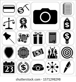 Set of 22 business icons or symbols. Collection. Flat design. Vector Illustration.