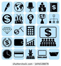 Set of 22 business icons or symbols. Collection. Flat design. Vector Illustration.