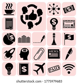 Set of 22 Business icons or symbols. Flat design. 