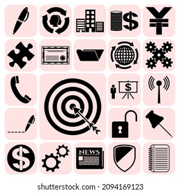 Set of 22 Business icons or symbols. Detailed design. 