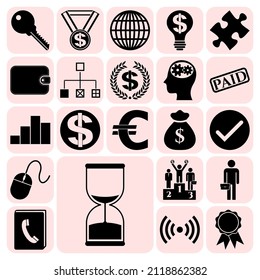 Set of 22 Business icons or symbols. Detailed design. 