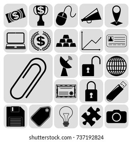 Set of 22 business icons or symbols. Collection. Flat design. Vector Illustration.