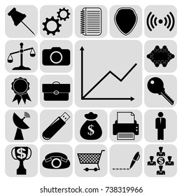 Set of 22 business icons or symbols. Collection. Flat design. Vector Illustration.