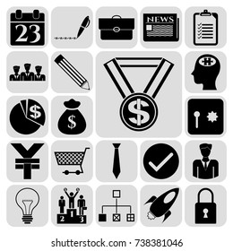 Set of 22 business icons or symbols. Collection. Flat design. Vector Illustration.
