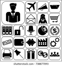 Set of 22 business icons or symbols. Collection. Detailed design. Vector Illustration.