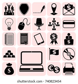 Set of 22 business icons, symbols or pictograms. Collection. Detailed design. Vector Illustration.