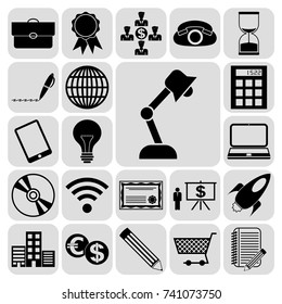 Set of 22 business icons or symbols. Collection. Flat design. Vector Illustration.