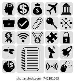 Set of 22 business icons, symbols or pictograms. Collection. Detailed design. Vector Illustration.
