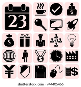 Set of 22 business icons or symbols. Collection. Detailed design. Vector Illustration.