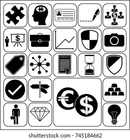 Set of 22 business icons or symbols. Collection. Flat design. Vector Illustration.