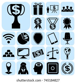Set of 22 business icons, symbols or pictograms. Collection. Flat design. Vector Illustration.
