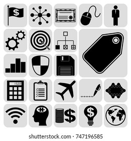 Set of 22 business icons or symbols. Collection. Detailed design. Vector Illustration.