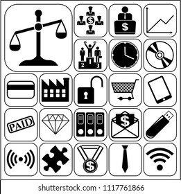 Set of 22 business symbols of icons. Collection. Detailed design. Vector Illustration.