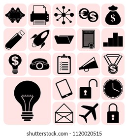 Set of 22 business symbols of icons. Collection. Detailed design. Vector Illustration.