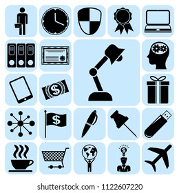 Set of 22 business symbols of icons. Collection. Detailed design. Vector Illustration.