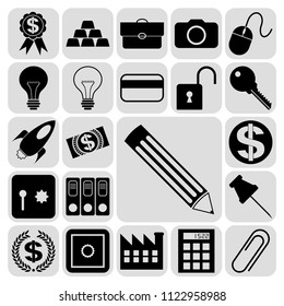 Set of 22 business symbols of icons. Collection. Detailed design. Vector Illustration.