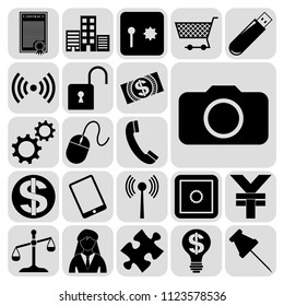 Set of 22 business symbols of icons. Collection. Detailed design. Vector Illustration.