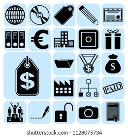 Set of 22 business symbols of icons. Collection. Detailed design. Vector Illustration.